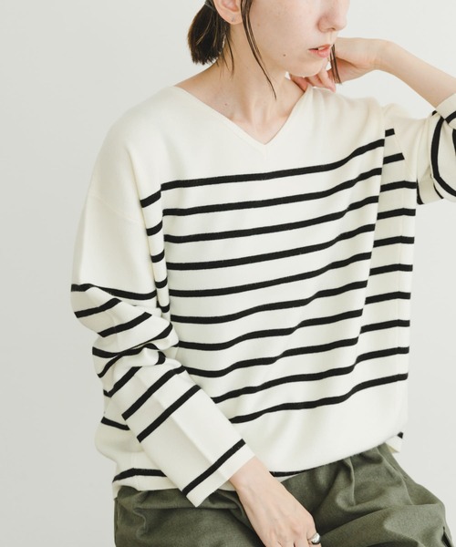 ITEMS URBANRESEARCH（アイテムズ アーバンリサーチ）の「ミラノリブボーダーニットプルオーバー（ニット/セーター・レディース・ブルー系その他/グリーン系その他/ブラック系その他・FREE）」の2枚目の写真