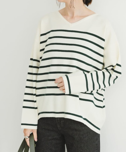 ITEMS URBANRESEARCH（アイテムズ アーバンリサーチ）の「ミラノリブボーダーニットプルオーバー（ニット/セーター・レディース・ブルー系その他/グリーン系その他/ブラック系その他・FREE）」の3枚目の写真