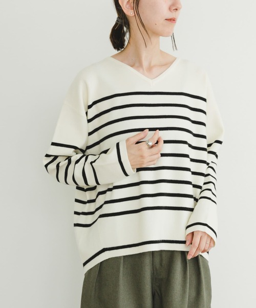 ITEMS URBANRESEARCH（アイテムズ アーバンリサーチ）の「ミラノリブボーダーニットプルオーバー（ニット/セーター・レディース・ブルー系その他/グリーン系その他/ブラック系その他・FREE）」の7枚目の写真