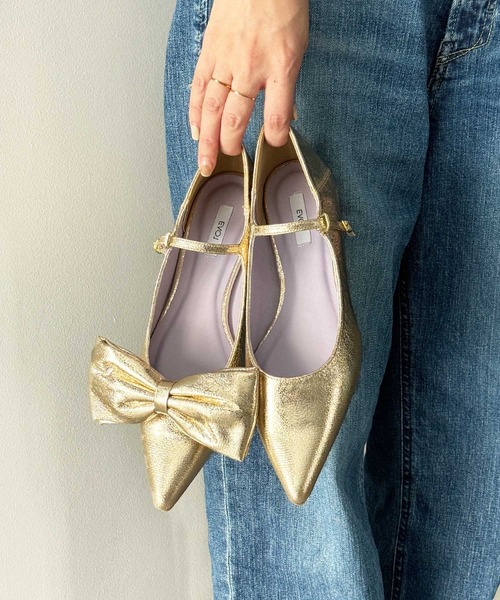 【セール】取り外し可リボン2cmヒールポインテッドパンプス（パンプス）｜EVOL（イーボル）