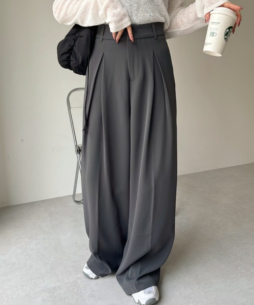 Eclat one(エクラワン)の「【Eclat one】高身長さんも対応! ボックスタック ボリュームワイド スラックス(スラックス・レディース・ベージュ/ダークグレー/ブラック/アイボリー・M/L)」の8枚目の写真