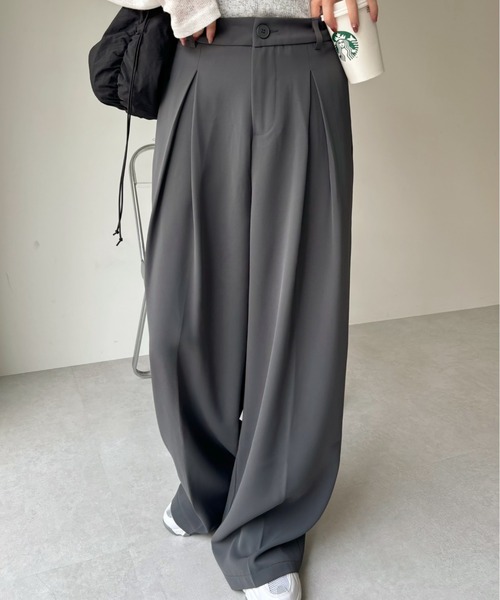 Eclat one(エクラワン)の「【Eclat one】高身長さんも対応! ボックスタック ボリュームワイド スラックス(スラックス・レディース・ベージュ/ダークグレー/ブラック/アイボリー・M/L)」の9枚目の写真