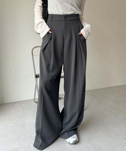 Eclat one(エクラワン)の「【Eclat one】高身長さんも対応! ボックスタック ボリュームワイド スラックス(スラックス・レディース・ベージュ/ダークグレー/ブラック/アイボリー・M/L)」の10枚目の写真