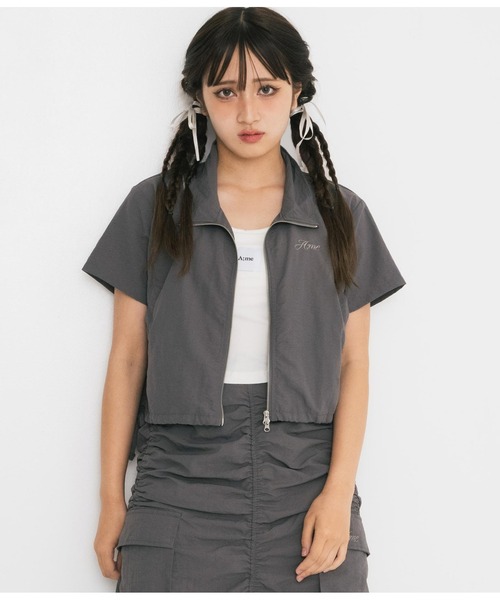 ANAP GｉRL（アナップガール）の「【ティーンズライン】肩ジップ付ナイロンブルゾン（M、Lサイズ）（ブルゾン・キッズ・スミクロ/カーキ・M/L）」の8枚目の写真