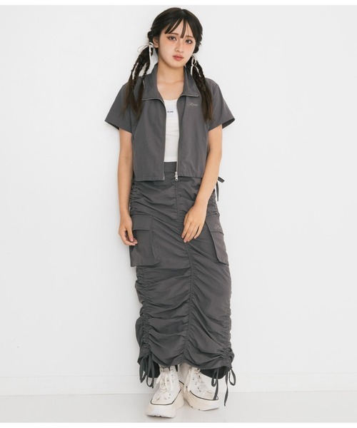 ANAP GｉRL（アナップガール）の「【ティーンズライン】肩ジップ付ナイロンブルゾン（M、Lサイズ）（ブルゾン・キッズ・スミクロ/カーキ・M/L）」の6枚目の写真