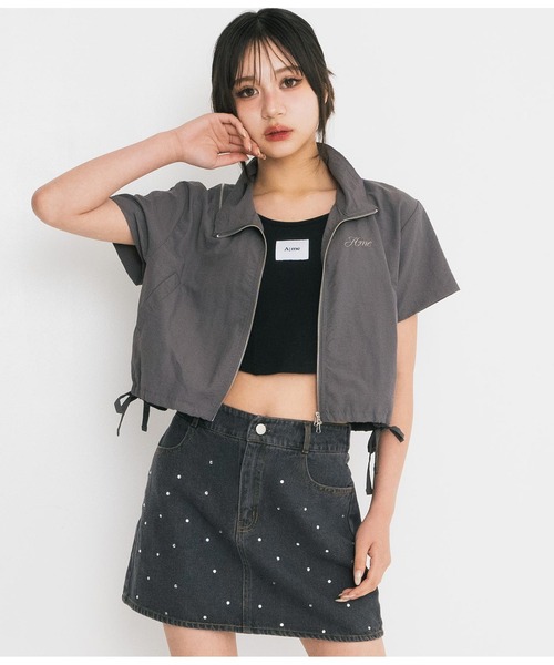 ANAP GｉRL（アナップガール）の「【ティーンズライン】肩ジップ付ナイロンブルゾン（M、Lサイズ）（ブルゾン・キッズ・スミクロ/カーキ・M/L）」の4枚目の写真