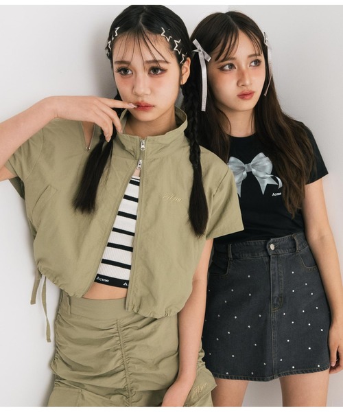 ANAP GｉRL（アナップガール）の「【ティーンズライン】肩ジップ付ナイロンブルゾン（M、Lサイズ）（ブルゾン・キッズ・スミクロ/カーキ・M/L）」の22枚目の写真