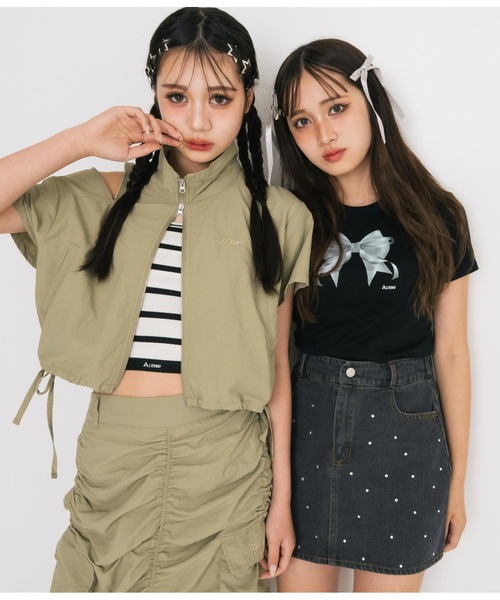 ANAP GｉRL（アナップガール）の「【ティーンズライン】肩ジップ付ナイロンブルゾン（M、Lサイズ）（ブルゾン・キッズ・スミクロ/カーキ・M/L）」の21枚目の写真