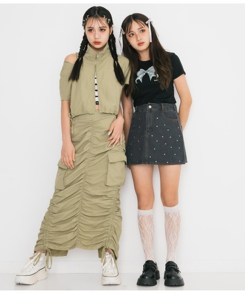 ANAP GｉRL（アナップガール）の「【ティーンズライン】肩ジップ付ナイロンブルゾン（M、Lサイズ）（ブルゾン・キッズ・スミクロ/カーキ・M/L）」の20枚目の写真