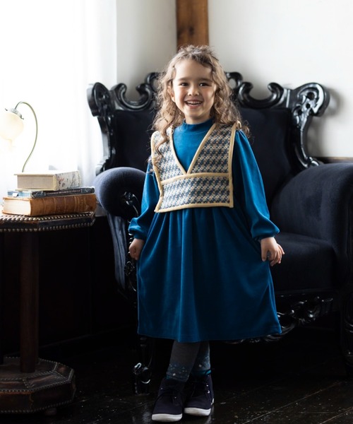 【セール】【ゴブランベスト付き】長袖ベロアワンピース（ワンピース）｜zuppa di zucca（ズッパ デ ズッカ）