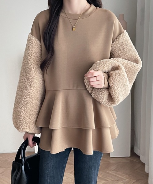 【セール】前後２WAY 袖ボアー切替フリルティアード段ボールスウェットプルオーバー（スウェット）｜ABITOKYO（アビトーキョー） 4,990円