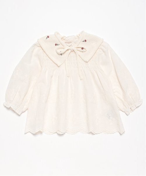 petit main（プティマイン）の「【リンク】ニット衿シャーリングブラウス(キッズ)（シャツ/ブラウス・キッズ・ピンク/キナリ・80ｃｍ/90cm/110cm/100cm/120cm/130cm）」の2枚目の写真