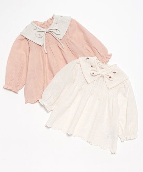 petit main（プティマイン）の「【リンク】ニット衿シャーリングブラウス(キッズ)（シャツ/ブラウス・キッズ・ピンク/キナリ・80ｃｍ/90cm/110cm/100cm/120cm/130cm）」の12枚目の写真