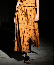 FLOCKED PRINT LONG SKIRT
