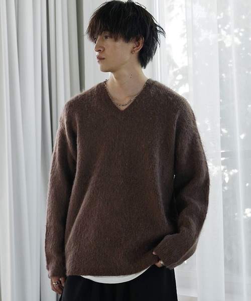 MinoriTY（マイノリティ）の「【MinoriTY】Vネックモヘアライクニット メンズ セーター レギュラーフィット 春服 冬服 ウィメンズ ユニセックス（ニット/セーター・メンズ・アイボリー/ブラック/ブラウン/チャコール・FREE）」の4枚目の写真