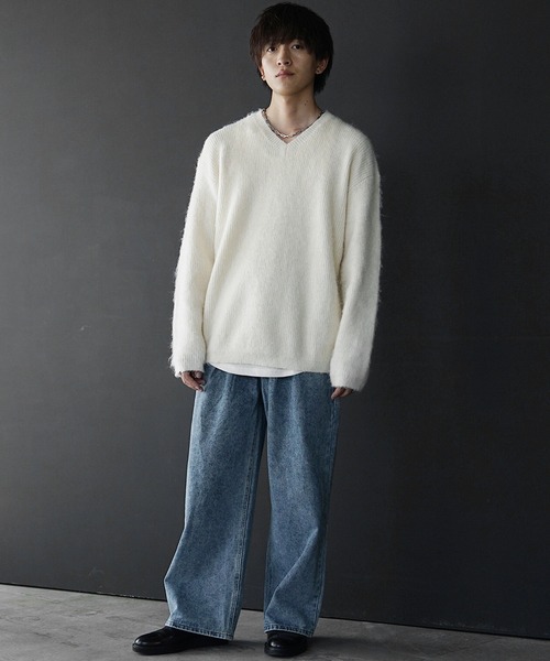 MinoriTY（マイノリティ）の「【MinoriTY】Vネックモヘアライクニット メンズ セーター レギュラーフィット 春服 冬服 ウィメンズ ユニセックス（ニット/セーター・メンズ・アイボリー/ブラック/ブラウン/チャコール・FREE）」の13枚目の写真