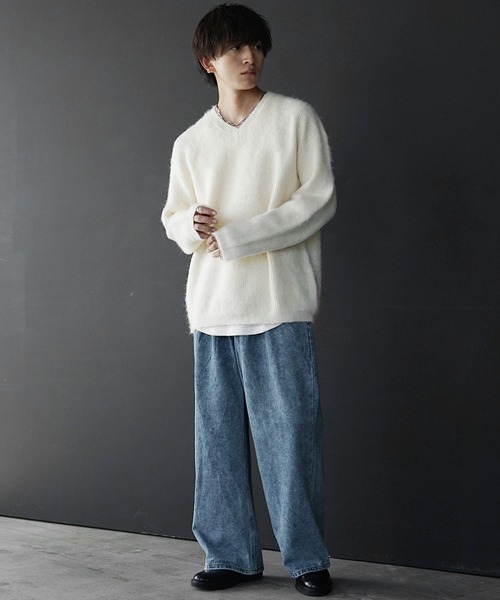 MinoriTY（マイノリティ）の「【MinoriTY】Vネックモヘアライクニット メンズ セーター レギュラーフィット 春服 冬服 ウィメンズ ユニセックス（ニット/セーター・メンズ・アイボリー/ブラック/ブラウン/チャコール・FREE）」の12枚目の写真