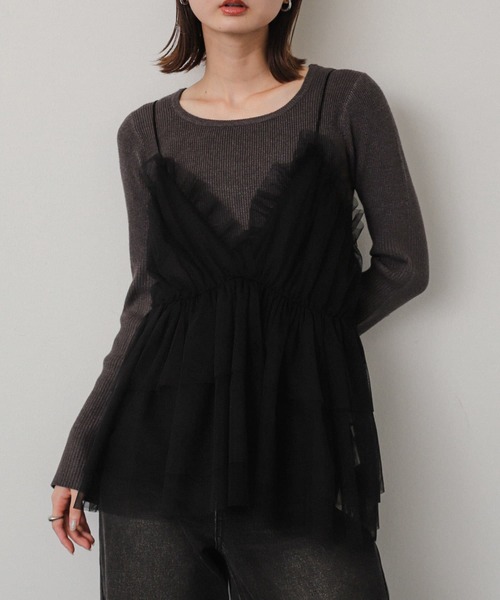 SENSE OF PLACE by URBAN RESEARCH（センスオブプレイスバイアーバンリサーチ）の「フリルチュールキャミチュニック（キャミソール・レディース・ブラック/チャコールグレー・ONE）」の3枚目の写真