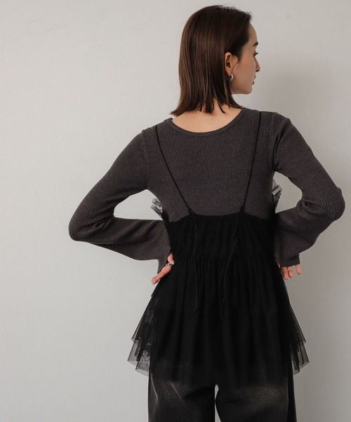 SENSE OF PLACE by URBAN RESEARCH（センスオブプレイスバイアーバンリサーチ）の「フリルチュールキャミチュニック（キャミソール・レディース・ブラック/チャコールグレー・ONE）」の5枚目の写真
