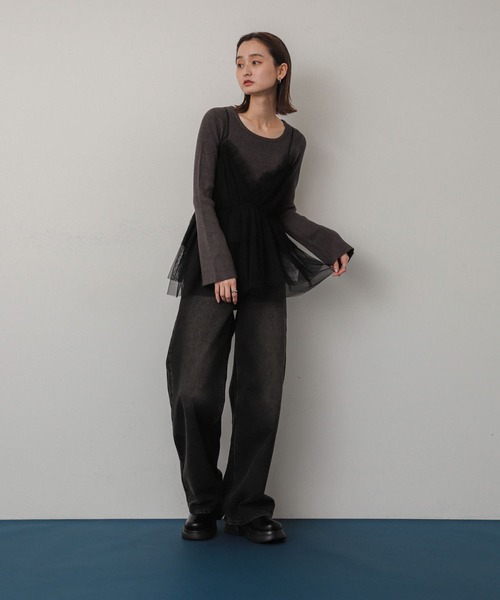 SENSE OF PLACE by URBAN RESEARCH（センスオブプレイスバイアーバンリサーチ）の「フリルチュールキャミチュニック（キャミソール・レディース・ブラック/チャコールグレー・ONE）」の6枚目の写真