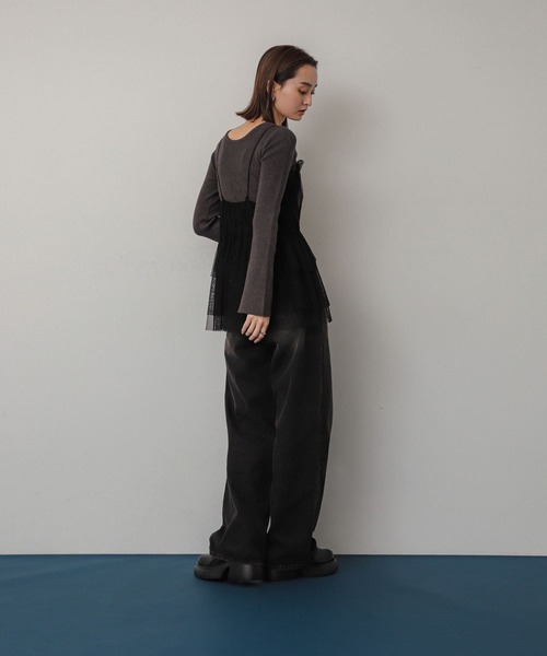 SENSE OF PLACE by URBAN RESEARCH（センスオブプレイスバイアーバンリサーチ）の「フリルチュールキャミチュニック（キャミソール・レディース・ブラック/チャコールグレー・ONE）」の7枚目の写真