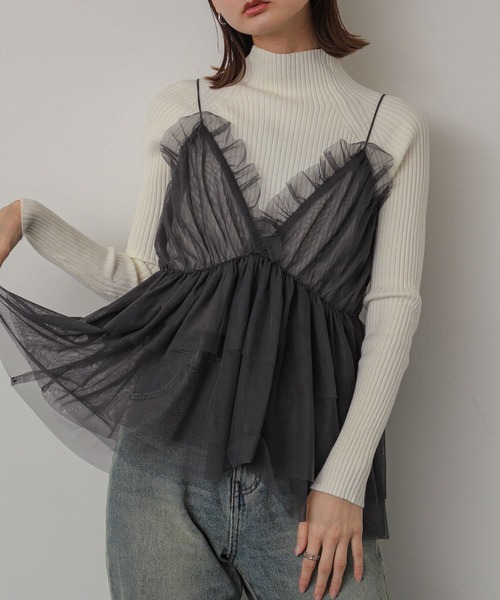 SENSE OF PLACE by URBAN RESEARCH（センスオブプレイスバイアーバンリサーチ）の「フリルチュールキャミチュニック（キャミソール・レディース・ブラック/チャコールグレー・ONE）」の8枚目の写真
