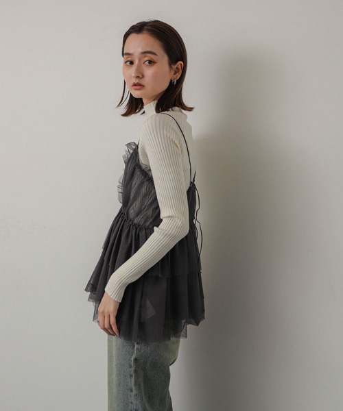 SENSE OF PLACE by URBAN RESEARCH（センスオブプレイスバイアーバンリサーチ）の「フリルチュールキャミチュニック（キャミソール・レディース・ブラック/チャコールグレー・ONE）」の11枚目の写真