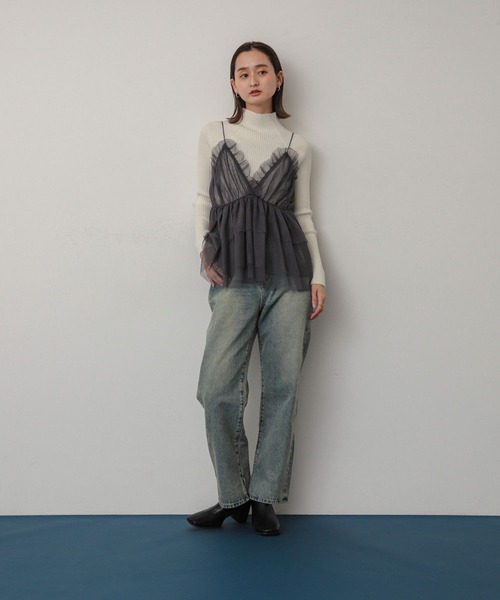 SENSE OF PLACE by URBAN RESEARCH（センスオブプレイスバイアーバンリサーチ）の「フリルチュールキャミチュニック（キャミソール・レディース・ブラック/チャコールグレー・ONE）」の12枚目の写真