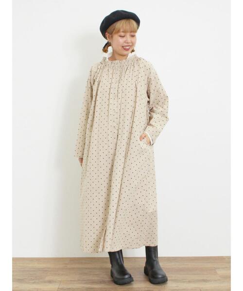 Samansa Mos2（サマンサ モスモス）の「柄アソートシャーリングネックワンピース（ワンピース・レディース・カーキ/チャコールグレー/パープル/ベージュ/キナリ・F）」の10枚目の写真