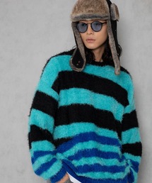 ADAM PATEK(A_pebN)́yADAMPATEK/A_pebNzshaggy distorted stripes crew knit / VM[{[_[ؑփjbg(jbg/Z[^[)