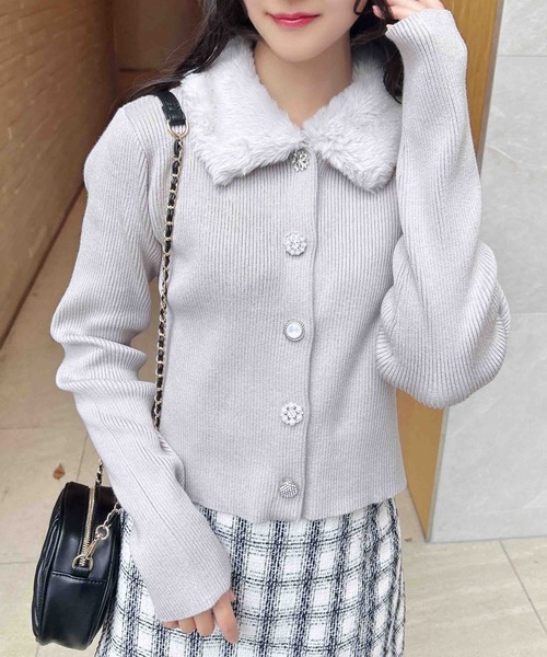 INGNI（イング）の「ファー付ニットカーディガン（カーディガン/ボレロ・レディース・グレー系その他/ブラック/アイボリー・M）」の3枚目の写真