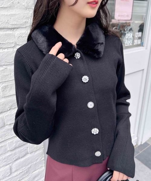 INGNI（イング）の「ファー付ニットカーディガン（カーディガン/ボレロ・レディース・グレー系その他/ブラック/アイボリー・M）」の2枚目の写真