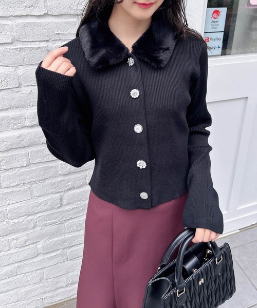 INGNI（イング）の「ファー付ニットカーディガン（カーディガン/ボレロ・レディース・グレー系その他/ブラック/アイボリー・M）」の12枚目の写真