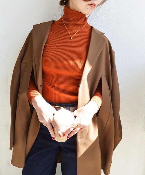 styiro(スタイロ)の「【13色展開・なめらか伸縮性あり】タートルハイネックリブニット(ニット/セーター・レディース・ブラウン/テラコッタ/レッド/ブラック/アイボリー/グレー/グリーン系その他/パープル/キャメル/ローズ/ライトブルー/グリーン/ネイビー/ローズ系/オレンジ・FREE)」の22枚目の写真