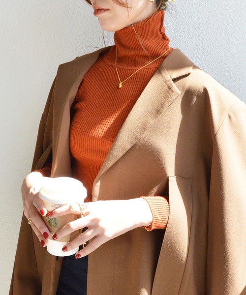styiro(スタイロ)の「【13色展開・なめらか伸縮性あり】タートルハイネックリブニット(ニット/セーター・レディース・ブラウン/テラコッタ/レッド/ブラック/アイボリー/グレー/グリーン系その他/パープル/キャメル/ローズ/ライトブルー/グリーン/ネイビー/ローズ系/オレンジ・FREE)」の19枚目の写真