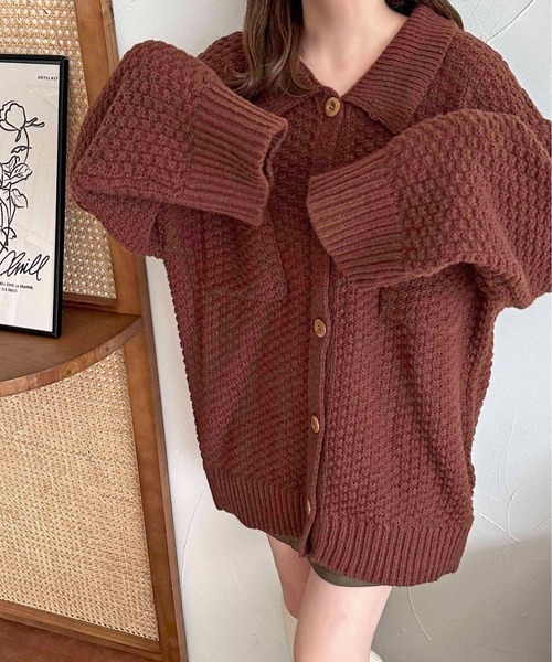 新品タグ付！apres jour clairポロニットカーディガン　オレンジ apres jour clair（アプレジュールクレア）の「apres jour clair