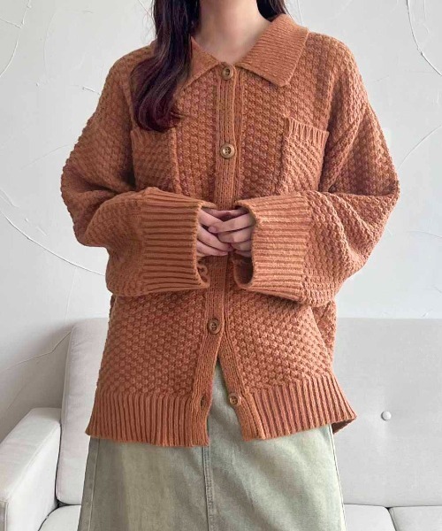 新品タグ付！apres jour clairポロニットカーディガン　オレンジ apres jour clair（アプレジュールクレア）の「apres jour clair