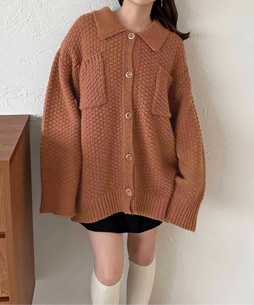 新品タグ付！apres jour clairポロニットカーディガン　オレンジ apres jour clair（アプレジュールクレア）の「apres jour clair