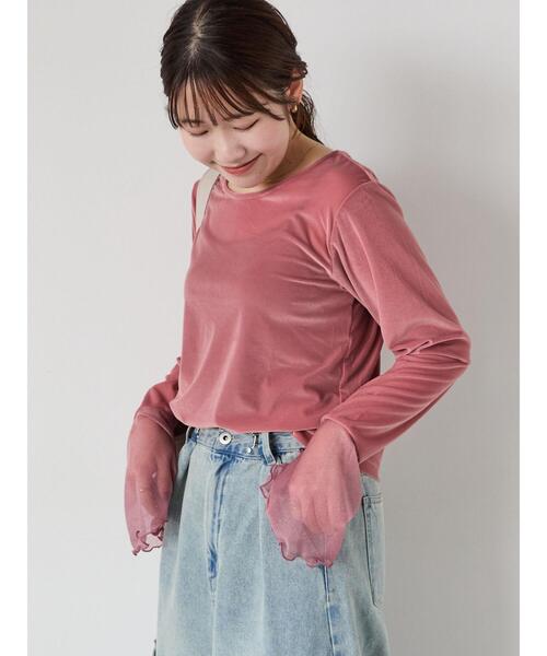 ehka sopo（エヘカソポ）の「シアーXベロアカットソー（Tシャツ/カットソー・レディース・キナリ/ブラック/ベージュ/ピンク・F）」の12枚目の写真