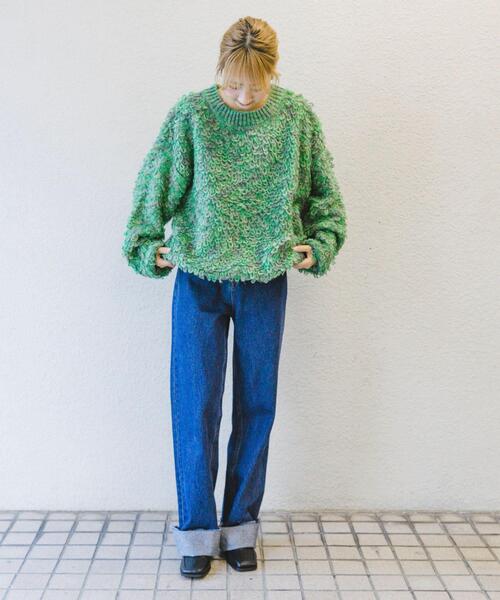 ITEMS URBANRESEARCH(アイテムズ アーバンリサーチ)の「ループ編みミックスニット(ニット/セーター・レディース・グリーン/レッド・FREE)」の4枚目の写真