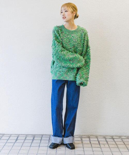 ITEMS URBANRESEARCH(アイテムズ アーバンリサーチ)の「ループ編みミックスニット(ニット/セーター・レディース・グリーン/レッド・FREE)」の5枚目の写真