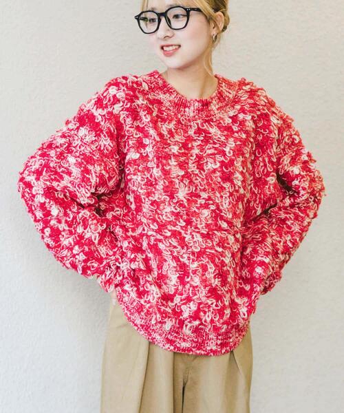 ITEMS URBANRESEARCH(アイテムズ アーバンリサーチ)の「ループ編みミックスニット(ニット/セーター・レディース・グリーン/レッド・FREE)」の10枚目の写真