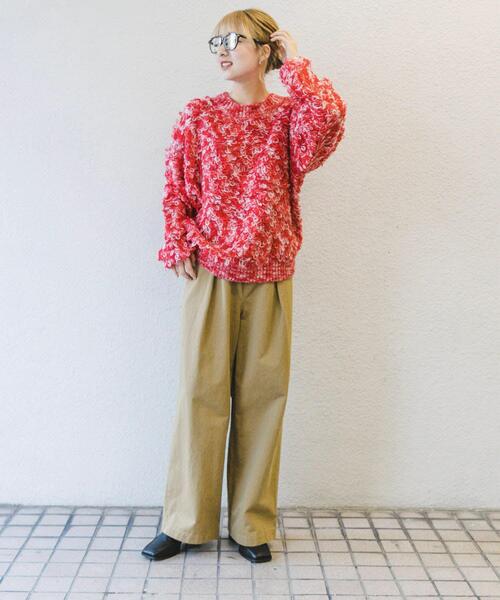 ITEMS URBANRESEARCH(アイテムズ アーバンリサーチ)の「ループ編みミックスニット(ニット/セーター・レディース・グリーン/レッド・FREE)」の12枚目の写真