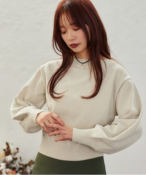 mysty woman（ミスティウーマン）の「ラメモールボートネックプルオーバー　250733（ニット/セーター・レディース・ライトピンク/ライトブルー/ブラック/アイボリー/ブラウン・FREE）」の2枚目の写真