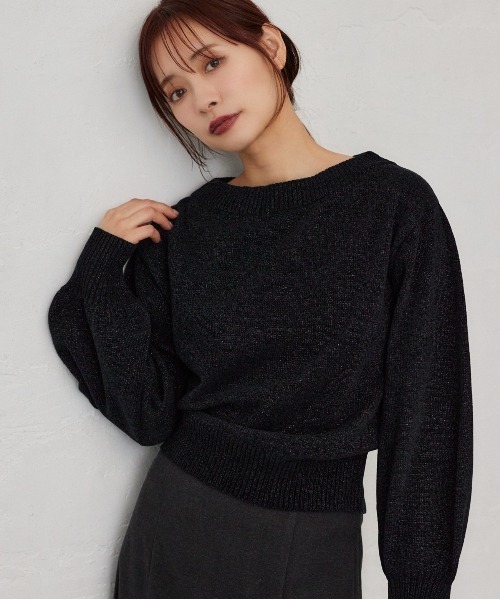 mysty woman（ミスティウーマン）の「ラメモールボートネックプルオーバー　250733（ニット/セーター・レディース・ライトピンク/ライトブルー/ブラック/アイボリー/ブラウン・FREE）」の3枚目の写真