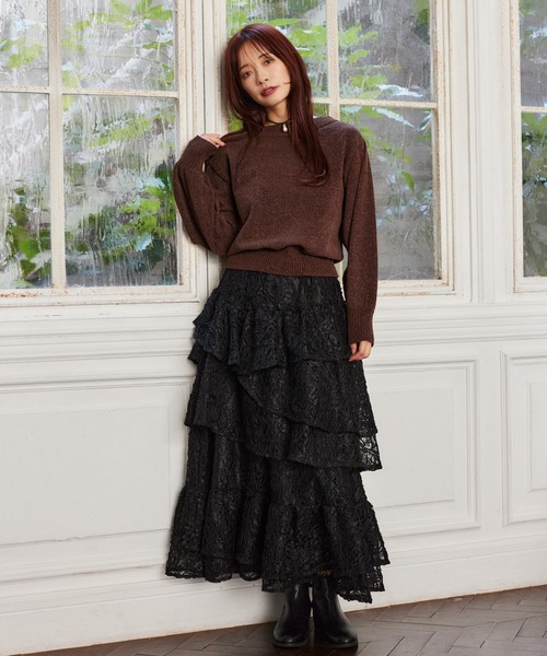 mysty woman（ミスティウーマン）の「ラメモールボートネックプルオーバー　250733（ニット/セーター・レディース・ライトピンク/ライトブルー/ブラック/アイボリー/ブラウン・FREE）」の9枚目の写真