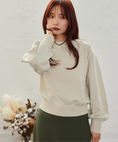 mysty woman（ミスティウーマン）の「ラメモールボートネックプルオーバー　250733（ニット/セーター・レディース・ライトピンク/ライトブルー/ブラック/アイボリー/ブラウン・FREE）」の8枚目の写真