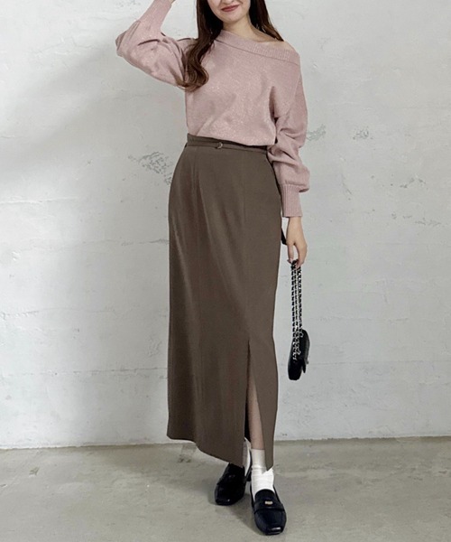 mysty woman（ミスティウーマン）の「ラメモールボートネックプルオーバー　250733（ニット/セーター・レディース・ライトピンク/ライトブルー/ブラック/アイボリー/ブラウン・FREE）」の14枚目の写真