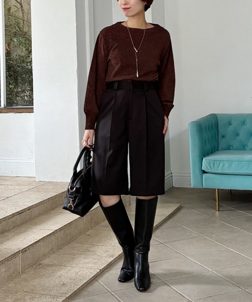 mysty woman（ミスティウーマン）の「ラメモールボートネックプルオーバー　250733（ニット/セーター・レディース・ライトピンク/ライトブルー/ブラック/アイボリー/ブラウン・FREE）」の13枚目の写真