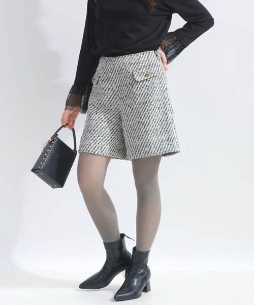 PICCIN PERLA(ピッチンペルラ)の「【セットアップ可能】ツイードキュロットパンツ(その他パンツ・レディース・ブラック系その他/オフホワイト・M)」の2枚目の写真